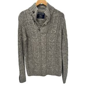 Amongst Others Sweater Mens Medium Cable Knit Pullover Mock Neck Taupe Tan